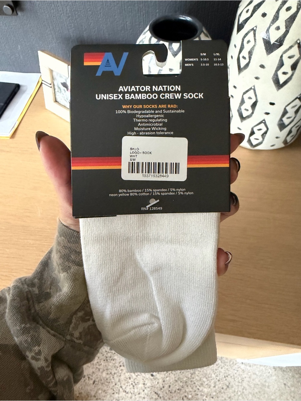 Aviator Nation White Unisex Bamboo Crew Sock